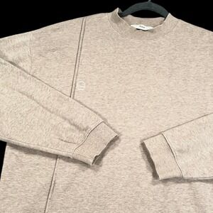 Dunst Unisex Mock Neck Logo Crease Sweatshirt Sz Medium Melange Beige Minimalist
